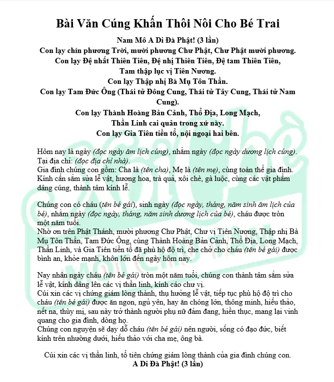 Bài Văn Cúng Khấn Thôi Nôi Cho Bé Gái