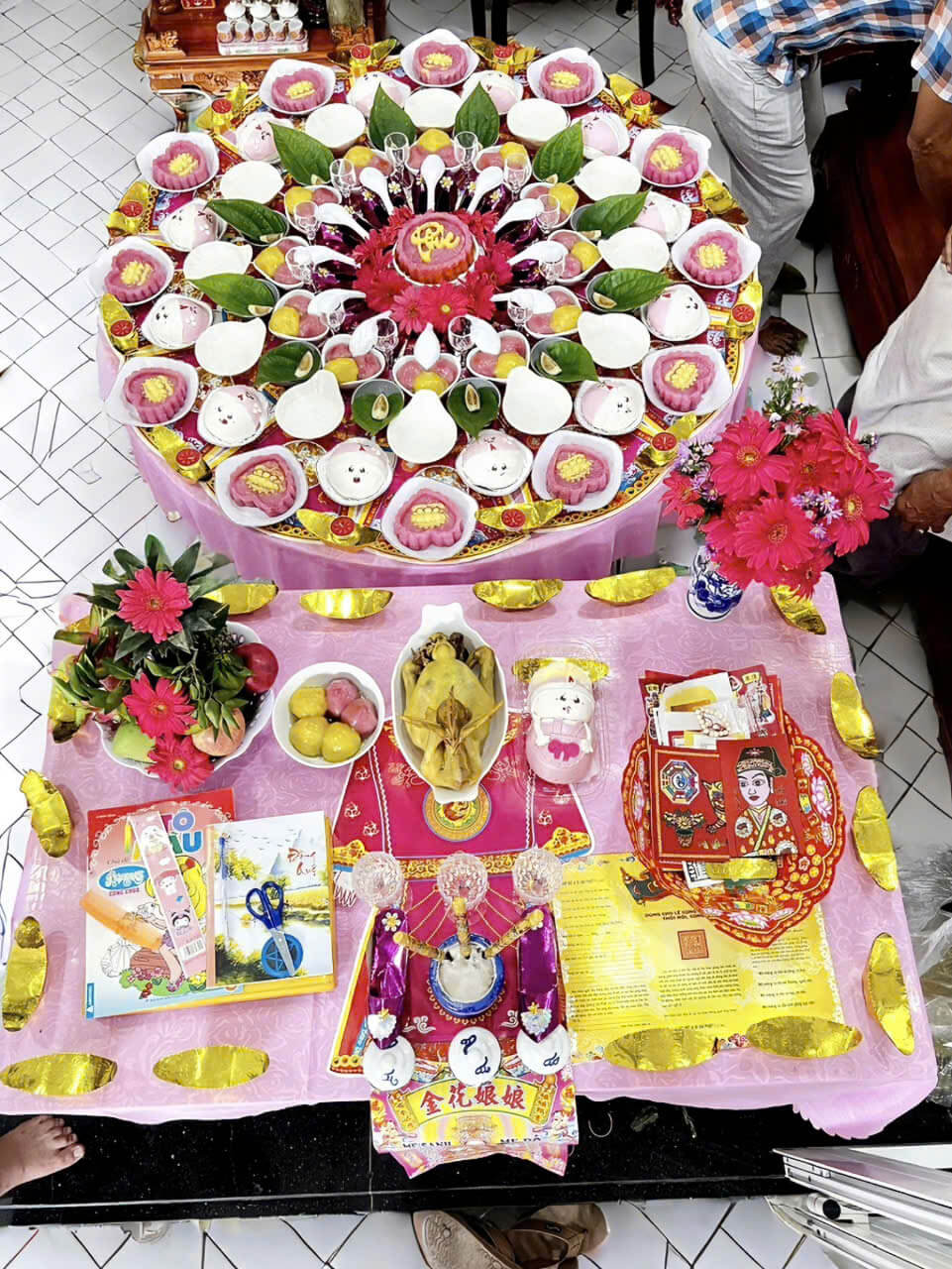 Mâm cúng căn bé gói tone hồng gói 3