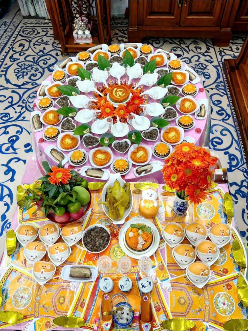 Mâm cúng căn bé trai tone cam gói 4