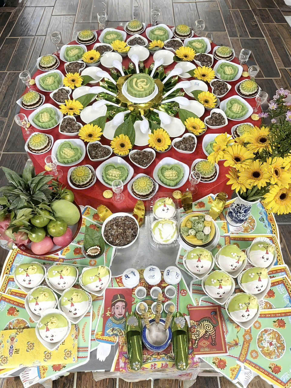 Mâm cúng căn bé trai tone xanh gói 1